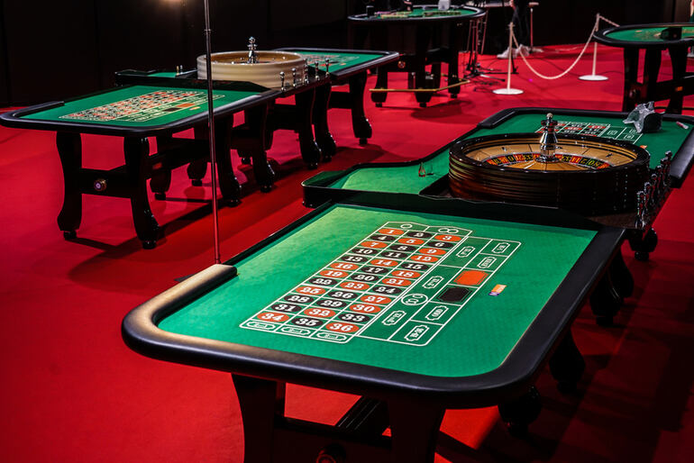 Roulette tables and gaming floors in a modern casino in Japan